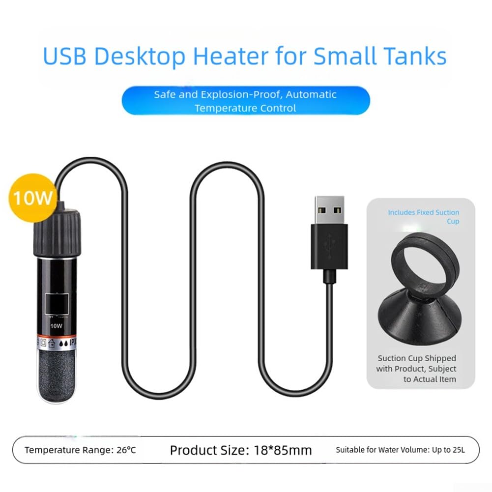 Mini chauffage d'aquarium 8,5 cm 26 °C température constante automatique alimenté par USB 10 W pour petits aquariums