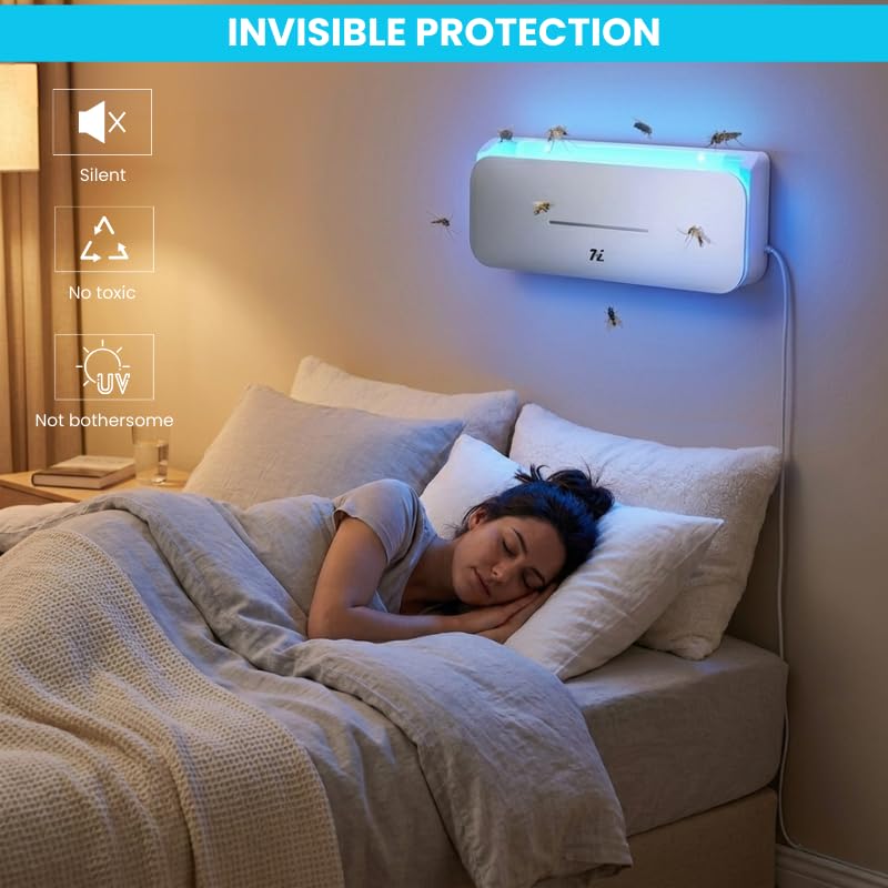 Lampada Antizanzare Elettrica 220V 10W UV 365nm, Trappola Insetti Interno Esterno 50-100m², Silenziosa Senza Chimici, con 10 Fogli Adesivi