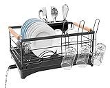 TTW Escurreplatos, Escurridor Plegable, escurreplatos Acero Inoxidable, escurridor de Platos con Bandeja Goteo y Desagüe, Soporte Utensilios y Vasos