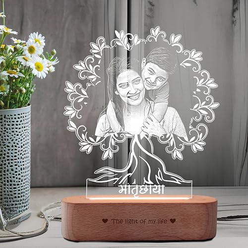 Image of ZOCI VOCI Matruchaya - Mother's Love in Light | Engraved Acrylic Lamp | Gift for Mom (Warm Light, B&W - Engraving)