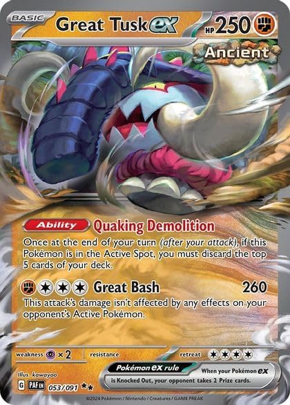 Pokemon – Great Tusk ex 053/091 - Paldean Fates – Double Rare – Holo Foil Card