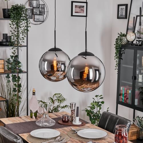 Suspension métal et verre fumé Gastor luminaire design à hauteur réglable
