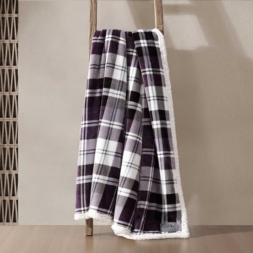 Image of Eddie Bauer - Throw Blanket, Ultra-Soft Plush Bedding with Faux Shearling Reverse, Blanket for Couch & Bed (Trailhead Plaid Purple, 50 inch x 60 inch)