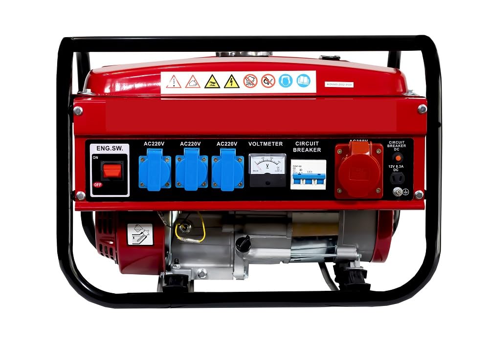 SVE Generador Eléctrico Gasolina 15L 5500W 230/380V 4 ENCHUFES (2500W Trifásico 3000W Monofásico) Motor 4 Tiempos