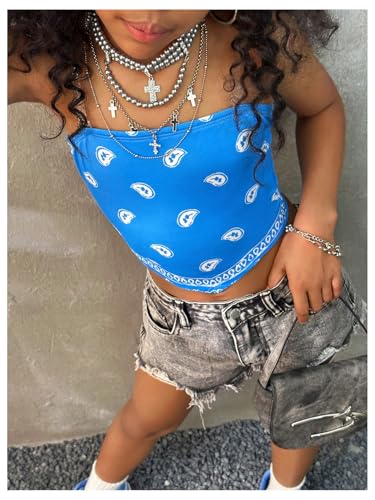 Floerns Girl's Y2k Strapless Tube Top Graphic Hanky Hem Streetwear Bandeau4