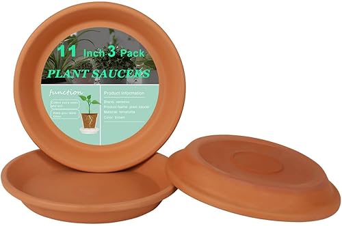 Platillo grande de terracota de 11 pulgadas, 3 platillos grandes y redondos para plantas, bandejas grandes de arcilla, perfectas para macetas de 10,