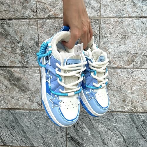 Y2K Chunky Star Print Sneakers for Women – Preppy Vibe Casual Thick Sole Shoes with PU Material, Versatile Elevated3