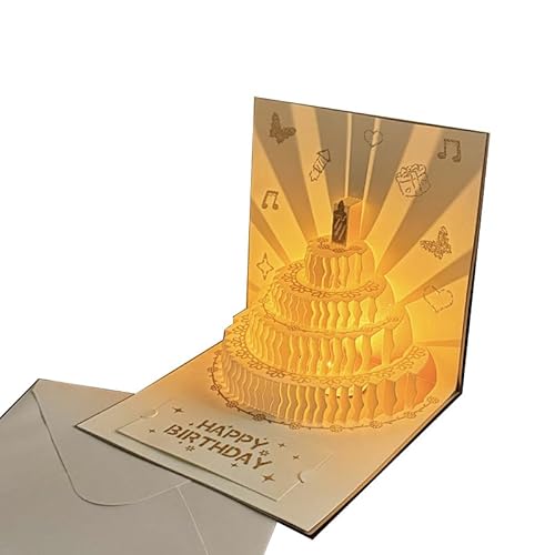 Yeesabella Musical Pop Up Birthday Cards, Happy Birthday Music Pop Up Greeting Card,Gifts for Him or Her,Blow Out LED Light Candle & Play