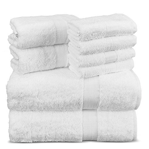 Premium Turkish Cotton Wide Lined Border Eco-Friendly and Long Stable Towels (6-Piece Towel Set, Cream)