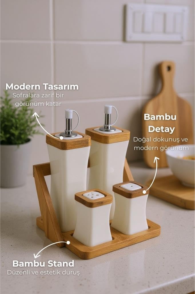Bambum Shaggy - Bambu Standlı Yağlık Sirkelik Tuzluk Ve Biberlik