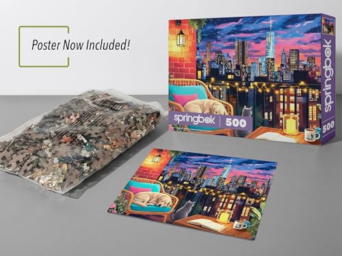 Springbok Cozy Nights & City Lights Rompecabezas de 500 Piezas para Adultos – Paisaje Urbano desde Azotea Acogedora – Póster Incluido – Piezas Cortadas Únicas – Hecho en USA miniatura 3