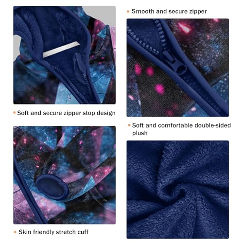 Pruple Blue Abstract Structure Toddler Fleece Jacket Girl Boys Hooded Fleece Jacket Coat Warm Outwear Zip-up 3-10T3