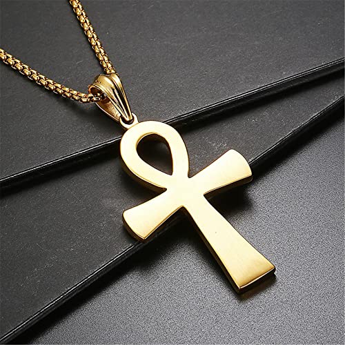 JewelryWe Biżuteria ze stali szlachetnej egipski znak Anch o. Ankh wisiorek z krzyżykiem z łańcuszkiem 50 cm, łańcuszek na szyję dla mężczyzn i kobiet, kolor srebrny, złoty, normalna, Stal nierdzewna