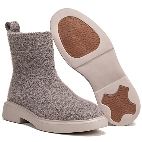 BEJINASH Women's Ankle Boots Fashion Versatile Lightweight Anti-Slip Round Toe Women's Low Heel Knit Boots2