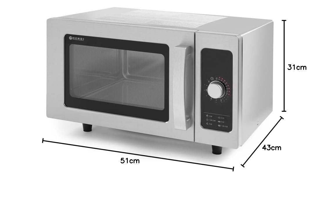 HENDI Forno a microonde, controllo elettromeccanico con con manopola rotatoria, 25L, diametro max piatti 320mm, 1000W, 230V, 511x432x(H)311mm, acciaio inox
