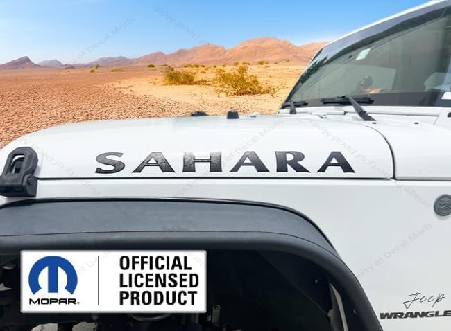 Sahara Hood Graphic Decals fits Jeep Wrangler (2007-2026) (Set of 2) Matte Black with Topo Lines and Black Outline - CB | UV1A5