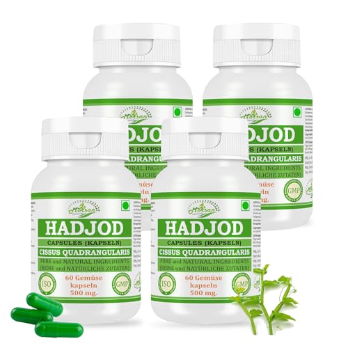 Hadjod-Kapseln 500 mg. 60 Veganer. Einheiten | Hadjod (Cissus Quadrangularis) Extrakt-Kapseln für Männer und Frauen | Ayurvedische Kräuterergänzung/Heilmittel (4 Flaschen mit 60 Kapseln)
