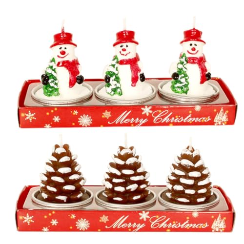 NOLITOY Paraffin Christmas Candles 3 Pack Pinecone Snowman Theme Decorative Supplies for Dinner Party Wedding