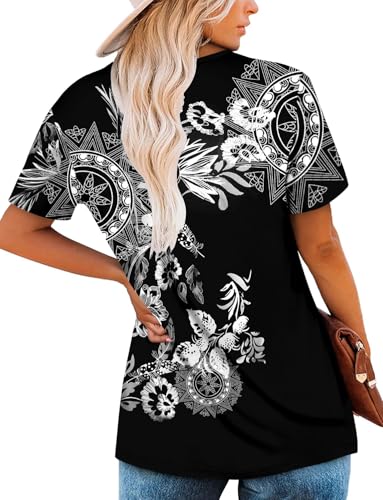 KISSMODA Tops for Womens Summer Cute Short Sleeve Shirts Trendy Notched Neck Blouses Casual Loose Pleated Tunics S-3Xl