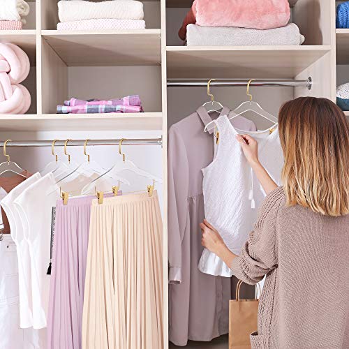 Elavain Acrylic Clip Hanger | Sleek, Modern Skirt Hanger With Gold Hook | High End Closest Organizer Space Saving Hangers For Skirts, Jeans, Pants & More | 10 Pack #TOP3