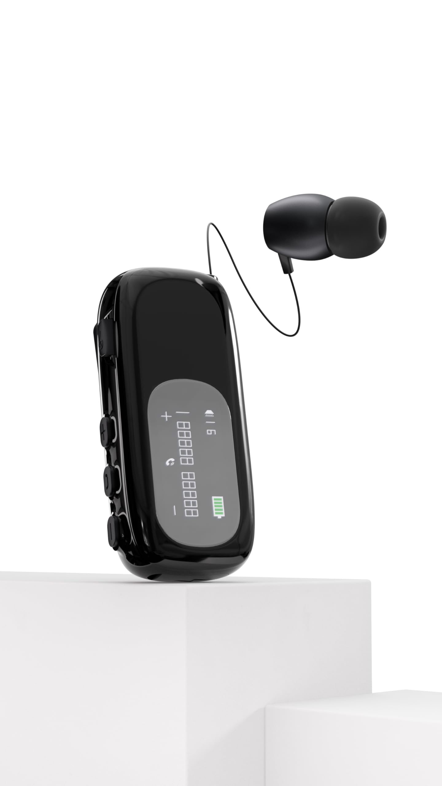Bluetooth Business Headset mit Einziehbarem Kabel, Kabelloses Headset mit Mikrofon, Kabelloses Lavalier-Headset mit LCD-Display, Bluetooth 5.4, Verbindung zu 2 Mobiltelefonen (Schwarz)