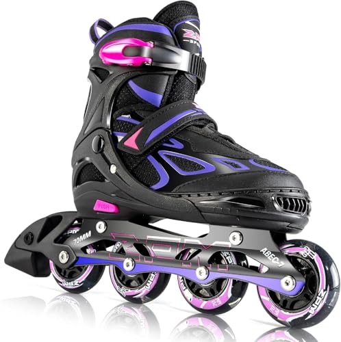 2PM SPORTS Verstellbar Inliner für Kinder, Leucht Inline Skates Rollschuhe für Damen/Herren (Violett S)