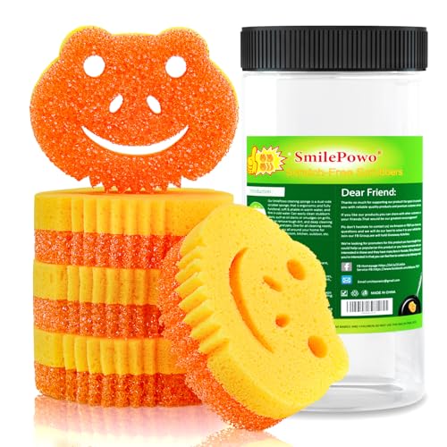 SmilePowo 5 Pack Scrub Sponge, Dual-Sided Temperature Controlled Kitchen Sponge for Dishes, Frog Bulk Sponges Household Cleaning Pads,Multi-Functional Premium Cleaning Sponges