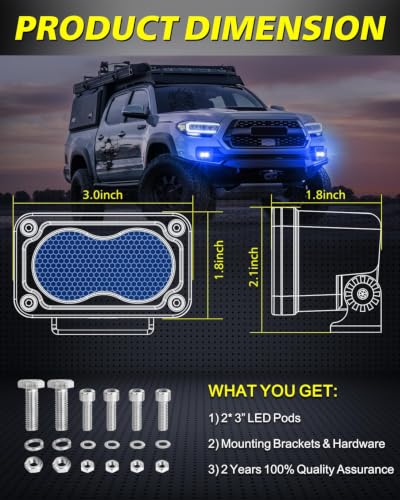 Image of Blue LED Pods, AKD Part 3 inch 40W Diffused CREE LED Pod Lights Blue Boat Light Bars Fishing Chase Emergency Safety Signal Trailer Lights for Boat Truck Pickup Tractor Van UTV