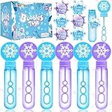 Winrayk 24 Large Snowflake Bubble Wands with Gift Card, Frozen Party Favors for Kids Bubbles Bulk, Winter Christmas Birthday Gift Pinata Filler Goodie Bag Stuffer Boys Girls Valentines Classroom Prize