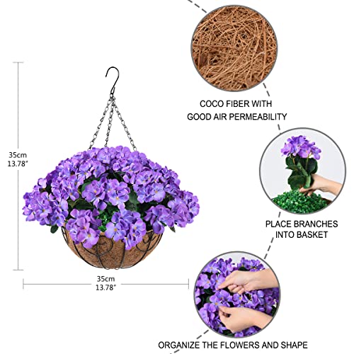 Zfprocess Artificial Flowers Hanging Basket With Begonia Silk Flowers For Outdoor/Indoor, Artificial Plants In Coco Coir Liner Basket Artificial Geranium Flowers For Patio Lawn Garden Decor(Blue) #TOP4