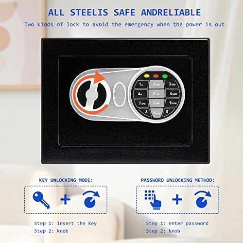 Samyersafe Safe Box With Sensor Light , Security Small Safe With Electronic Digital Keypad，Steel Construction Money Safe With Lock，Hidden Safe For Home, Wall Or Cabinet Anchoring Design(Black) #TOP2