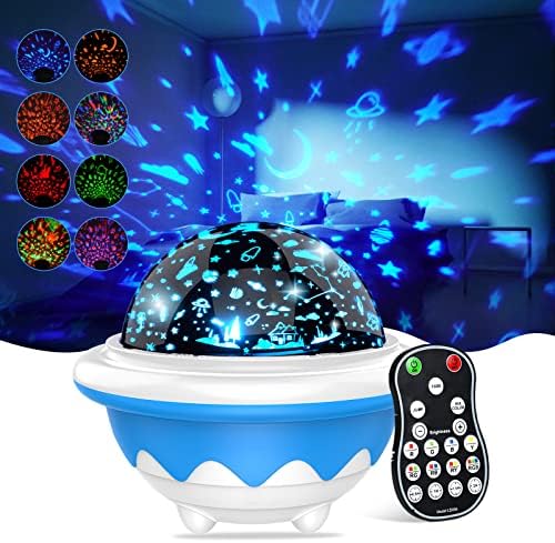 Baby Night Light Projector,3 Pattern Films+8 Lighting Colors USB Rechargeable Star Night Light Projector with Remote Control and Timer Control，Night Lighting for Kids Baby Nursery Bedroom Decorate