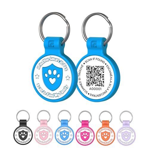 Médaille en silicone bleu taille S avec QR code pour collier de chien