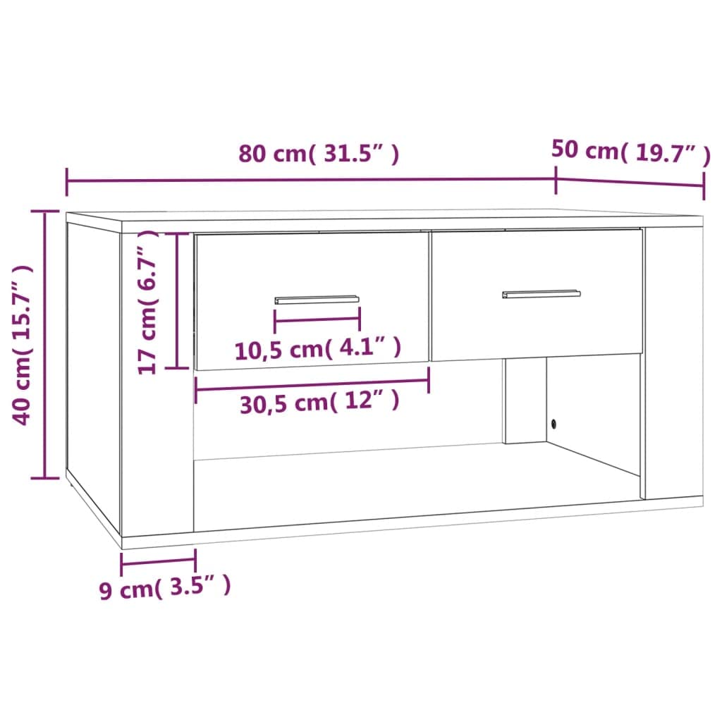 Couchtisch Räuchereiche 80x50x40 cm Wohnzimmertisch mit 2 Schubladen Modern Beistelltisch Sofatisch aus Holzwerkstoff für das Wohnzimmer Stabil und Pflegeleicht Rechteckig