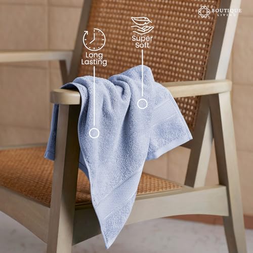 Image of BOUTIQUE LIVING Luxe Loom 100% Cotton 550 GSM Light Blue Hand Towels - Pack of 2