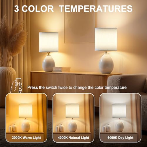 Image of Dawnwake 18.5 inch Table Lamps Set of 2 for Living Room Bedroom, Bedside Lamps for Night Stands, Modern Linen White Ceramic Lamps