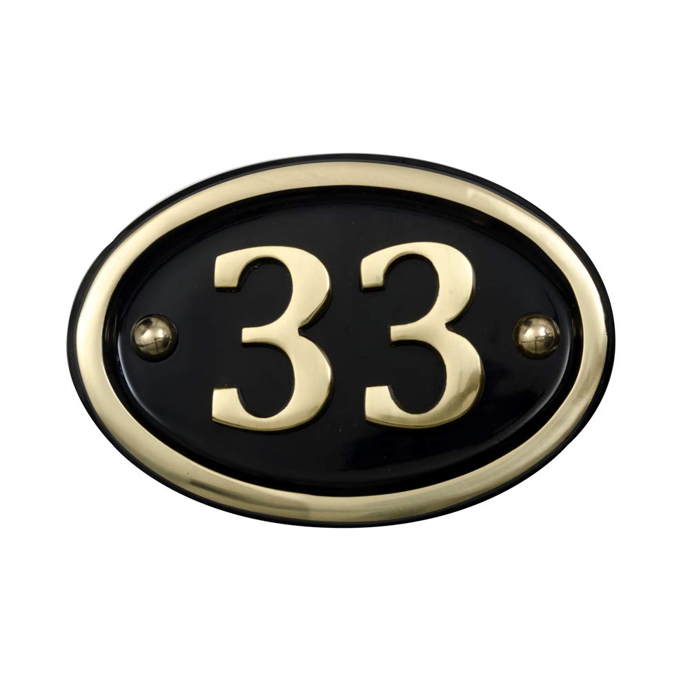 Signs & Numbers Brass Solid House Number Oval Design (No 33)
