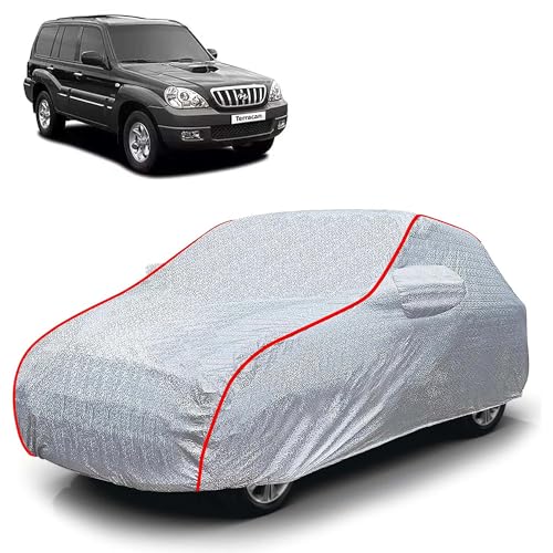 Image of Sulfar 100% Waterproof Car Body Cover Compatible with Mirror for Hyundai Terracan (Triple Stitched, Full Bottom Elastic, Magic Silver with Red Piping)