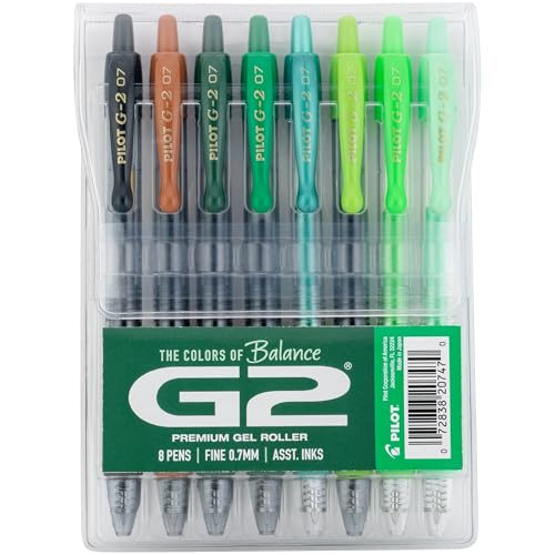 Pilot G2 Premium Gel Roller Pens, G2 Boost Green Pens Pack, The Colors of Balance, 8 Pack Pouch, Fine Point 0.7 mm, Assorted