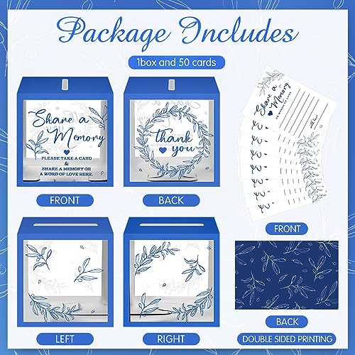 Image of Pajean 50 Pcs Greenery Share a Memory Card for Celebration of Life Cards Box with Clear Windows Memory Box for Funeral Wedding Birthday Graduation Bridal Shower Guest Card Ideas(Clear,Dark Blue)
