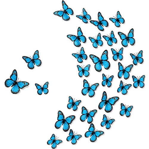 Chuangdi 48 Pcs Blue Monarch Butterfly Decorations 3 Size Fake Butterflies Realistic Butterfly Craft Artificial Mariposas Wall Decor for Craft Wedding Home Birthday Party (3.2inch 4inch 4.7inch)