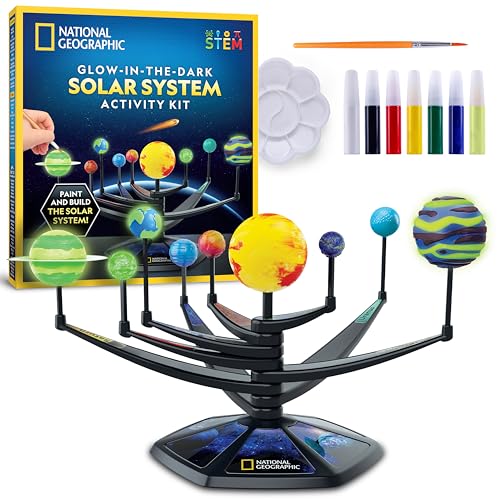 NATIONAL GEOGRAPHIC Glow-in-the-Dark Solar System Model Kit for Kids - Build & Paint a 3D Planetary Model with Movable Arms STEM Projects for Kids Ages 8-12 Space Themed Bedroom Décor