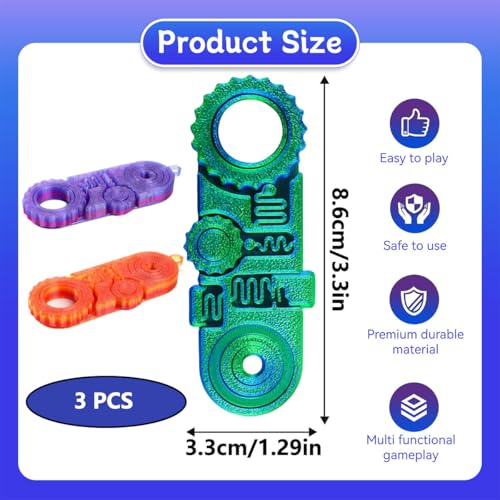 Stress Relief Toys Adults, 3PCS 3D Printed Fidget Toys for Anxiety and Stress Relief, Fidget Toys Adults, Spiral Design in Blue Purple, Blue Green, Red Gold, Ideal for Work, Study, and Daily Use