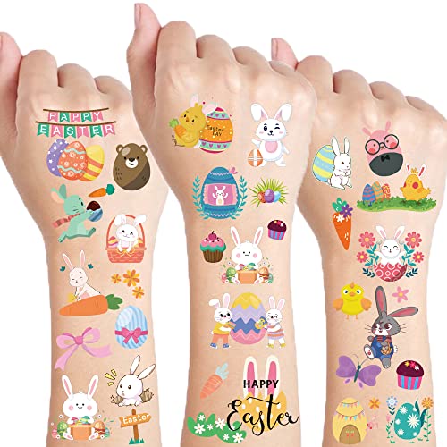 Easter Temporary Tattoos For Kids, 10 Sheets Easter Eggs Rabbit Tattoos Stickers Bunny Carrot Chick Print Waterproof Fake Tattoo Stickers For Easter Holiday Party Supplies Making Decor #TOP17