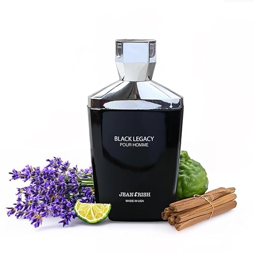 Jean Rish Black Legacy Pour Homme Eau De Toilette para hombre (3.4 onzas líquidas3.4 fl oz) con notas de sándalo, lavanda y bergamota, fragancia de