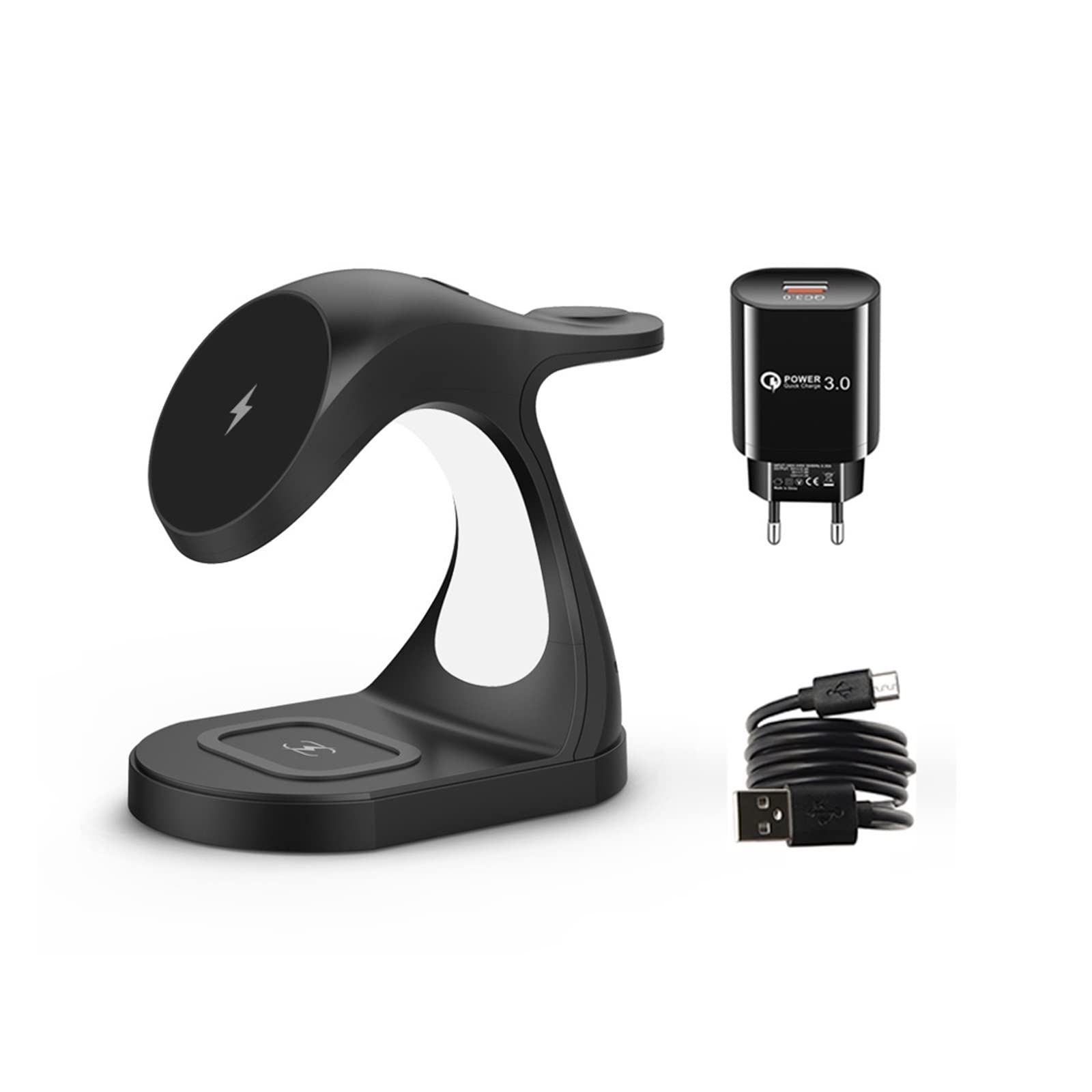 Magnetyczna ładowarka bezprzewodowa 3 w 1 Lampka nocna do telefonu Magnet Bezprzewodowe ładowarki zegarka/słuchawek,Uniwersalna kompatybilność(Black with plug)