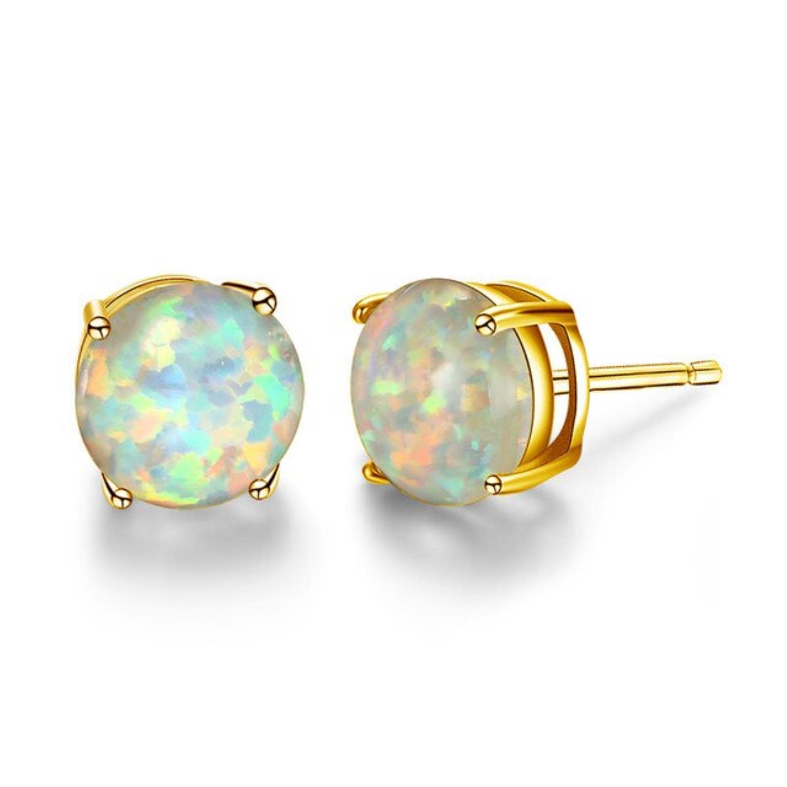WZGWDC Mädchen, Niedliche Weibliche 6mm Runde Opal Schmuck Luxus Farbe Hochzeit Ohrring Vintage Blau Weiß Grün Kleine Ohrstecker Für Frauen