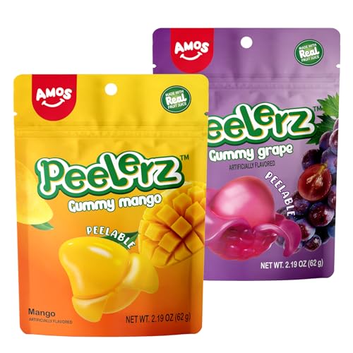 Amos Peelerz Peelable Gummy Candy Bundle Variety Pack with Mango Grape 3-Pack 2.19oz Each
