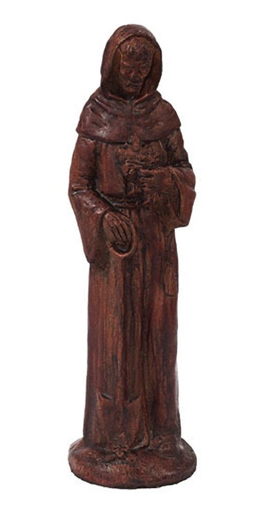 Solid Rock Stoneworks St Francis Stone Statue 15in Tall Walnut Color