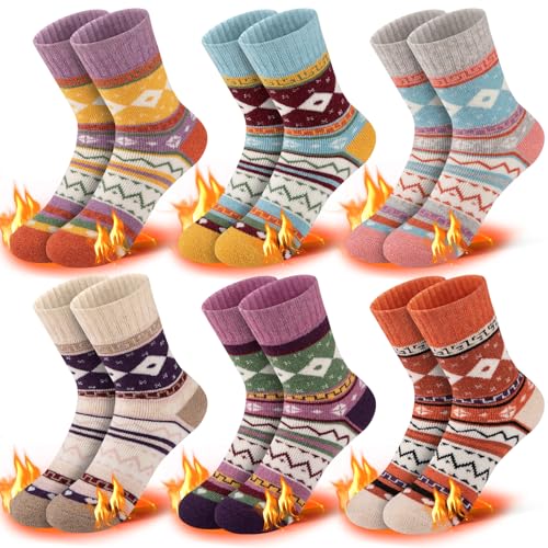 Comfoex Kids Winter Wool Socks Girls Thick Thermal Cozy Warm Socks 4-6 6-8 8-10 Years Old for Kids 6 Pairs